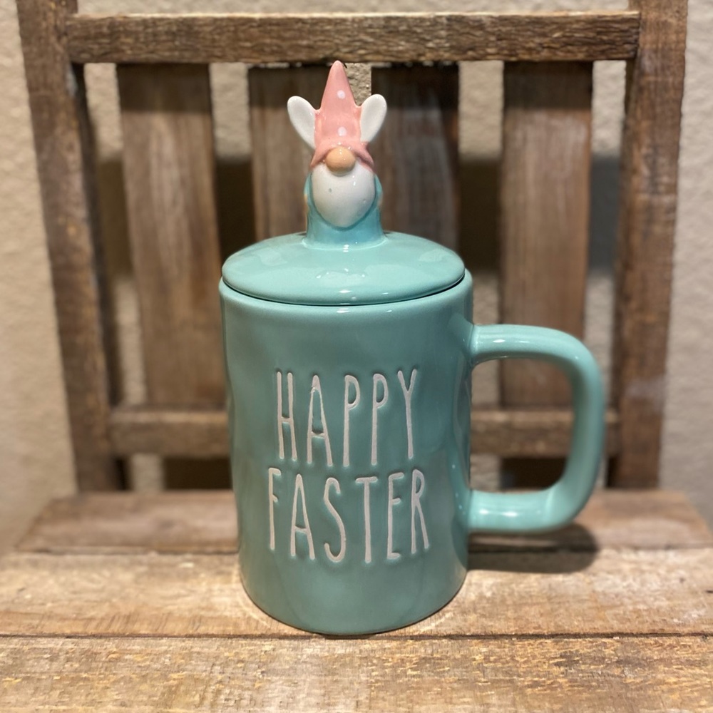 Happy Easter Gnome Mug, Blue Easter Bunny Gnome Ceramic Mug With Removable Lid